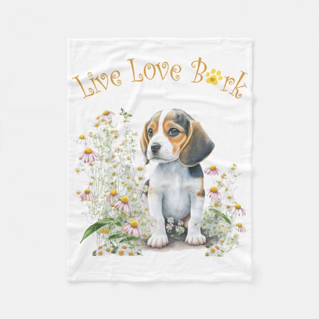 Beagle Dog Mum Floral Fleece Blanket (Front)