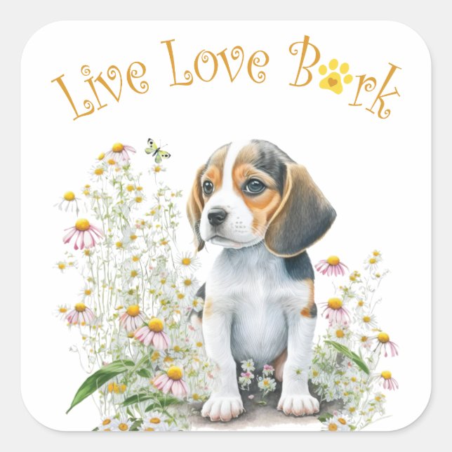 Beagle Dog Mum Floral Square Sticker (Front)