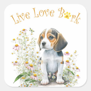 Beagle Dog Mum Floral Square Sticker
