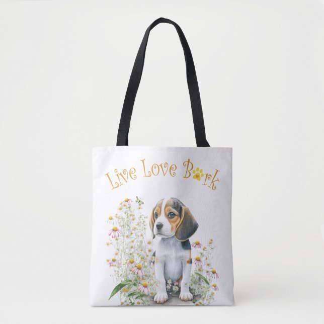 Beagle Dog Mum Floral Tote Bag (Front)