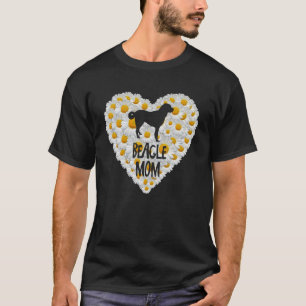 Beagle Dog Mum on Love Heart White Daisy Flowers T-Shirt