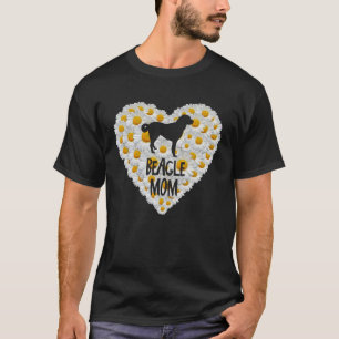 Beagle Dog Mum on Love Heart White Daisy Flowers T-Shirt