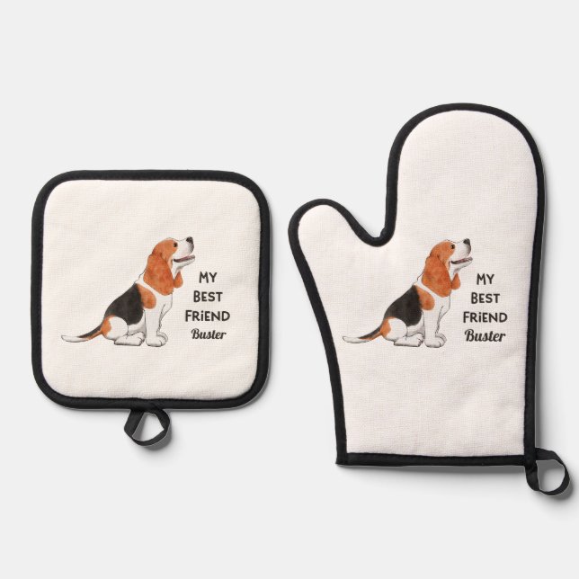 Beagle Dog My Best Friend Custom Name   Oven Mitt & Pot Holder Set (Front)
