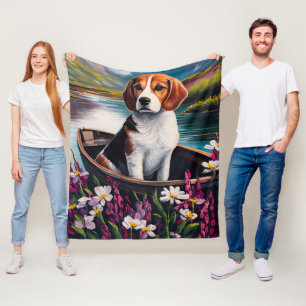 Beagle Dog on a Paddle: A Scenic Adventure Fleece Blanket