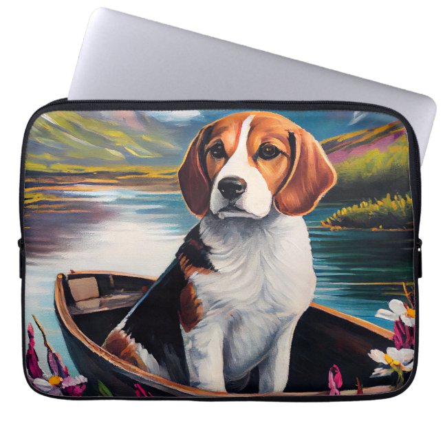 Beagle Dog on a Paddle: A Scenic Adventure Laptop Sleeve (Front)