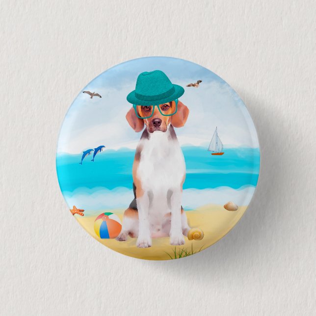 Beagle Dog On Beach 3 Cm Round Badge (Front)