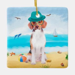 Beagle Dog On Beach Ceramic Ornament