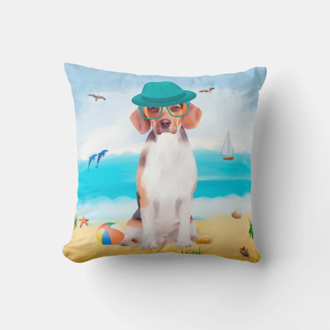 Beagle Dog On Beach Cushion (Front)