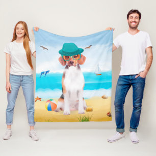 Beagle Dog On Beach Fleece Blanket