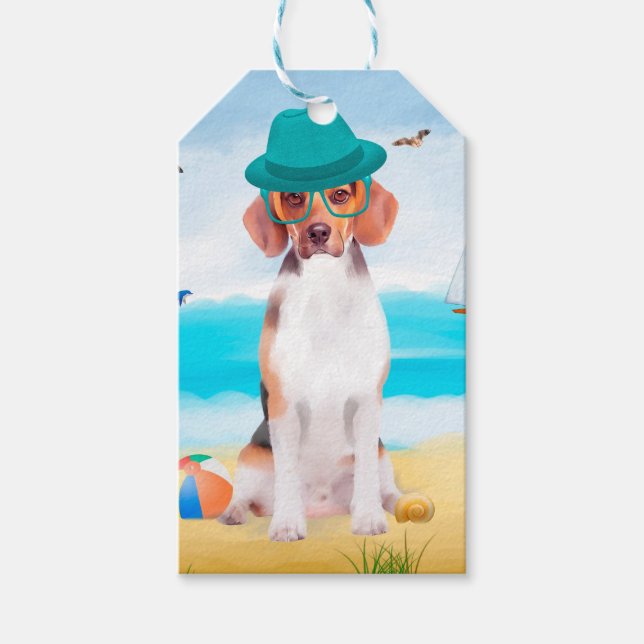 Beagle Dog On Beach Gift Tags (Front)
