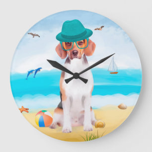 Beagle Dog On Beach Large Clock