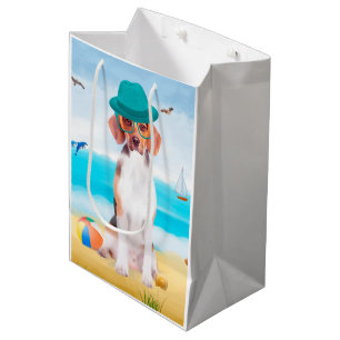 Beagle Dog On Beach Medium Gift Bag