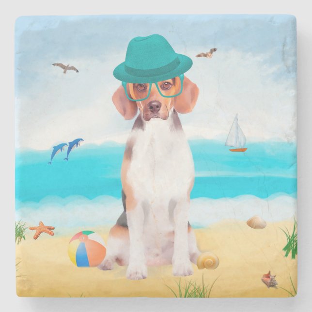 Beagle Dog On Beach Stone Coaster (Front)