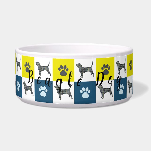 Beagle Dog & Paw Yellow & Blue Grid (Front)