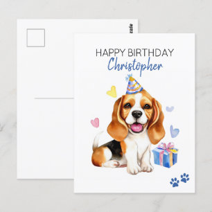 Beagle Dog Personalised Happy Birthday  Postcard