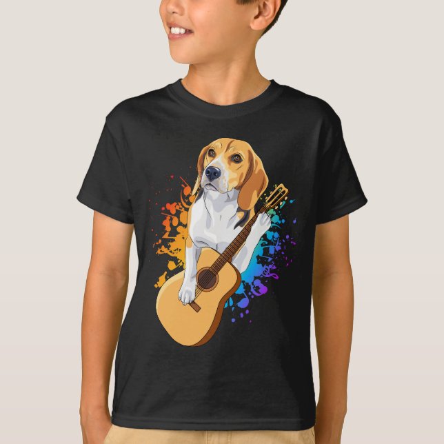 Beagle Dog Playing Acoustic Guitar Boy T-Shirt (Front)