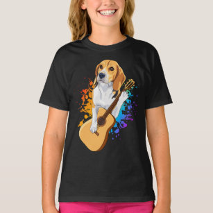Beagle Dog Playing Acoustic Guitar Girl T-Shirt