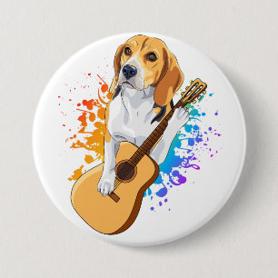 Beagle Dog Playing Acoustic Guitar Round 7.5 Cm Round Badge