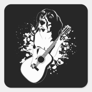 Beagle Dog Playing Acoustic Guitar Square Sticker