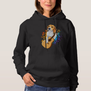 Beagle Dog Playing Acoustic Guitar Women Hoodie
