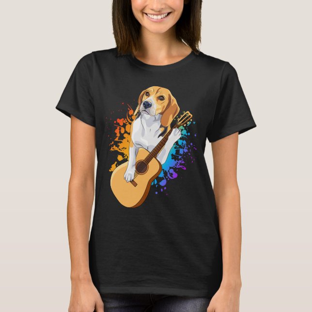 Beagle Dog Playing Acoustic Guitar Women T-Shirt (Front)
