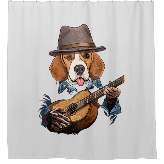 Beagle Dog Playing Guitar/ Funny Beagle Shower Curtain (Front)
