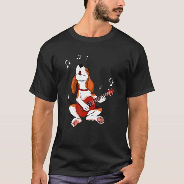 Beagle Dog Playing Guitar Pet Dog Lover Guitar Pla T-Shirt (Front)