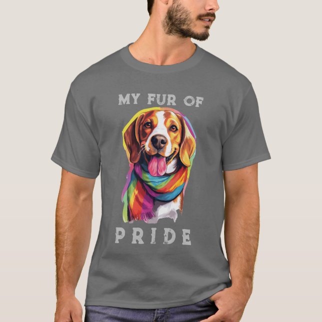 Beagle Dog Rainbow Funny My Fur Pride T-Shirt (Front)