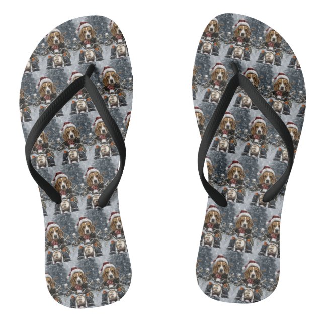 Beagle Dog Riding Motorcycle Christmas Flip Flops (Footbed)