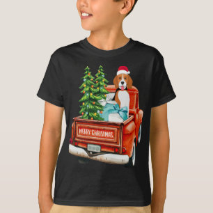Beagle Dog Riding Red Truck Christmas T-Shirt