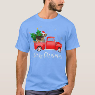 Beagle Dog Riding Red Truck Christmas T-Shirt