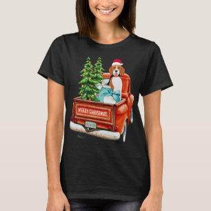 Beagle Dog Riding Red Truck Christmas T-Shirt