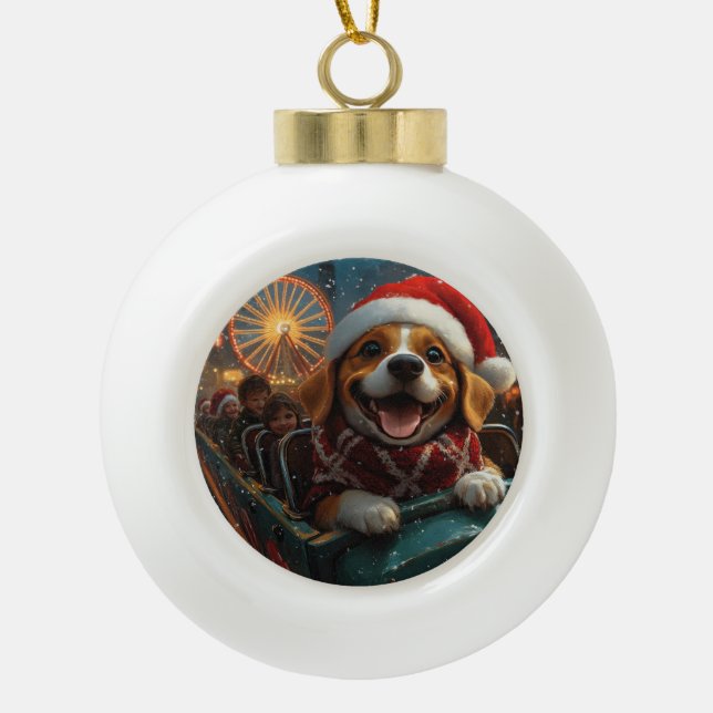 Beagle Dog Roller Coaster Christmas Ceramic Ball Christmas Ornament (Front)