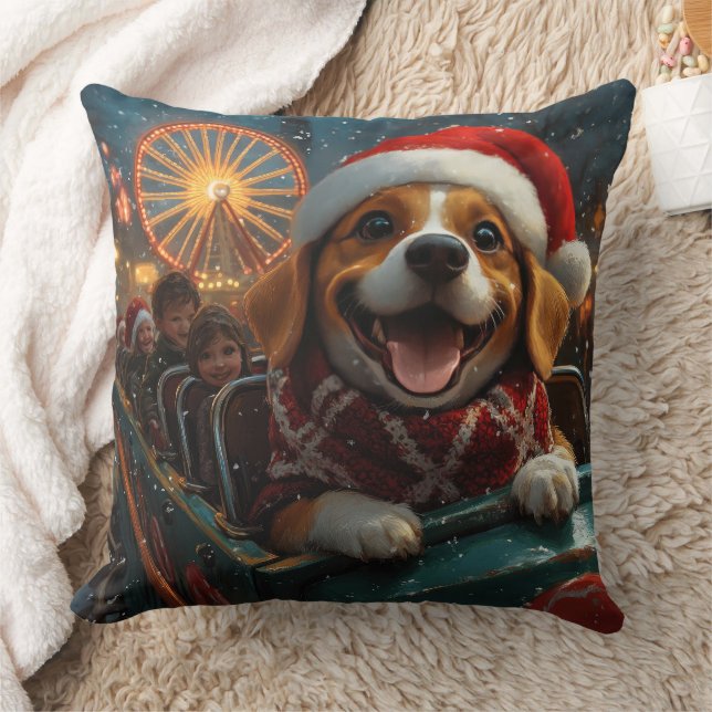 Beagle Dog Roller Coaster Christmas Cushion (Blanket)
