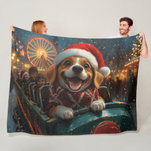 Beagle Dog Roller Coaster Christmas Fleece Blanket