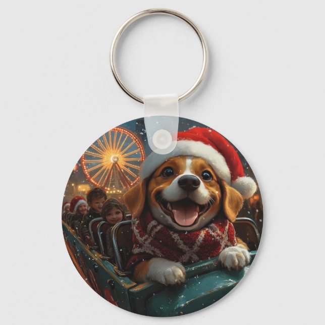 Beagle Dog Roller Coaster Christmas Key Ring (Front)