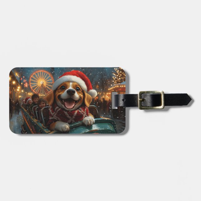 Beagle Dog Roller Coaster Christmas Luggage Tag (Front Horizontal)