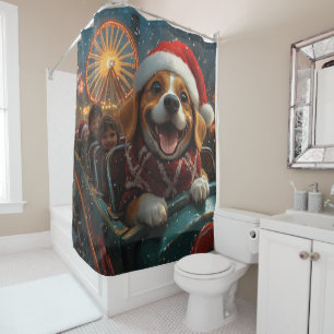 Beagle Dog Roller Coaster Christmas Shower Curtain