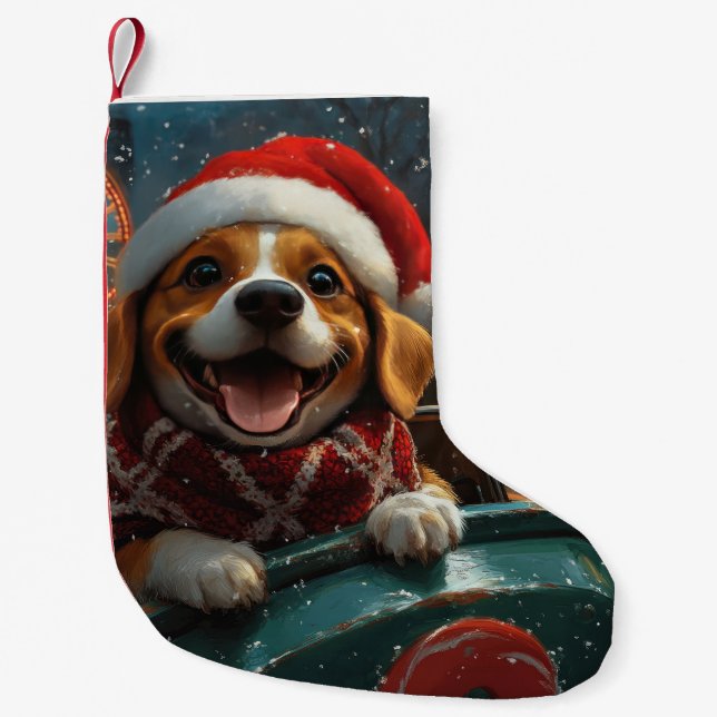 Beagle Dog Roller Coaster Christmas Small Christmas Stocking (Front)