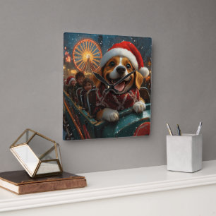 Beagle Dog Roller Coaster Christmas Square Wall Clock