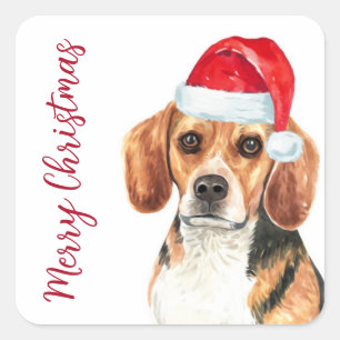 Beagle Dog Santa Cute Merry Christmas  Square Sticker