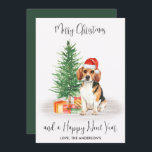 Beagle Dog Santa Festive Tree Merry Christmas Holiday Card<br><div class="desc">Send christmas greetings this holiday season with this Merry Christmas beagle santa dog design card, and matching decor. This beagle holiday card features a watercolor dog with santa hat and a holiday tree. Personalise with family name . This beagle christmas card will be a favourite among yellow beagle lovers, dog...</div>