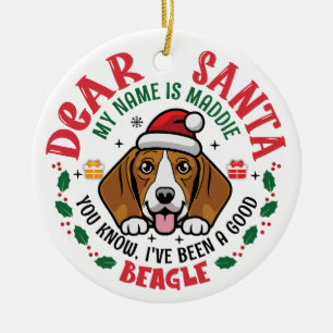 Beagle Dog Santa Personalised Christmas Tree Round Ceramic Tree Decoration