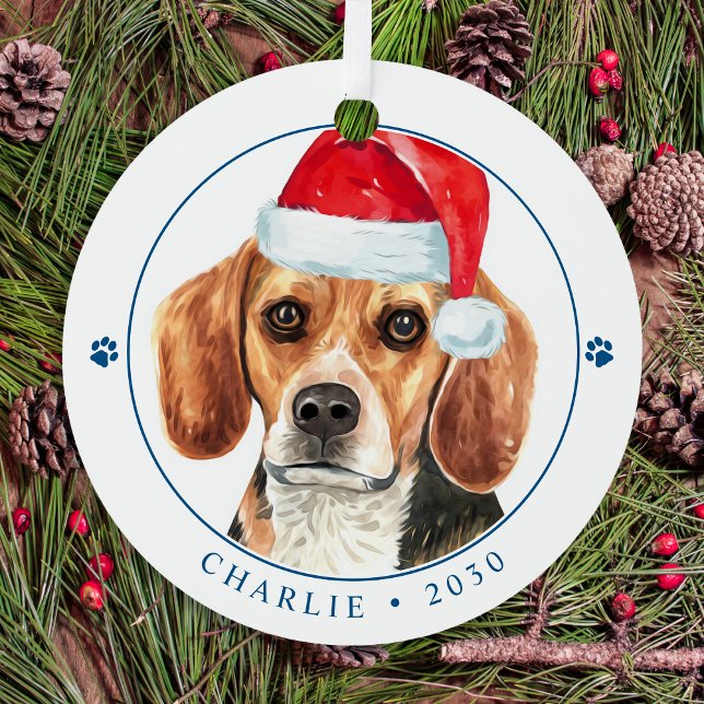 Beagle Dog Santa Personalised Simple Christmas  Metal Tree Decoration (Creator Uploaded)