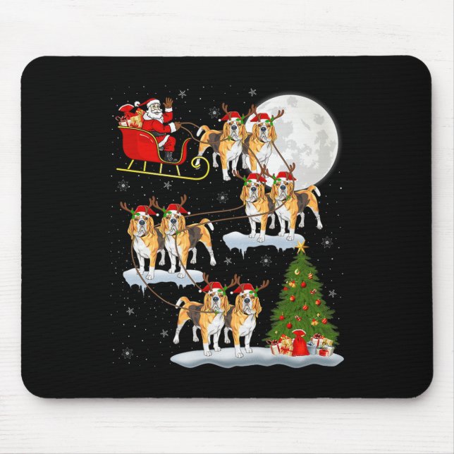 Beagle Dog Santa Sleigh Flying Funny Magical Chris Mouse Mat (Front)