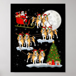 Beagle Dog Santa Sleigh Flying Funny Magical Chris Poster