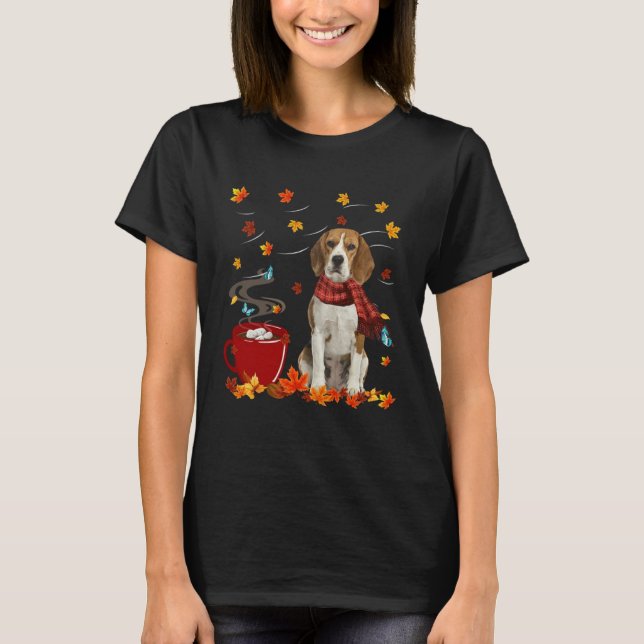 Beagle Dog Scarf Fall Chocolate Autumn T-Shirt (Front)