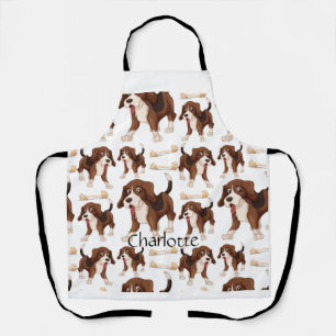 Beagle dog seamless pattern Custom Name Apron