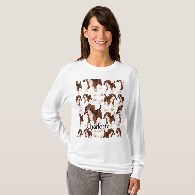 Beagle dog seamless pattern Custom Name  T-Shirt (Front Full)