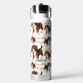 Beagle dog seamless pattern Custom Name  Water Bottle